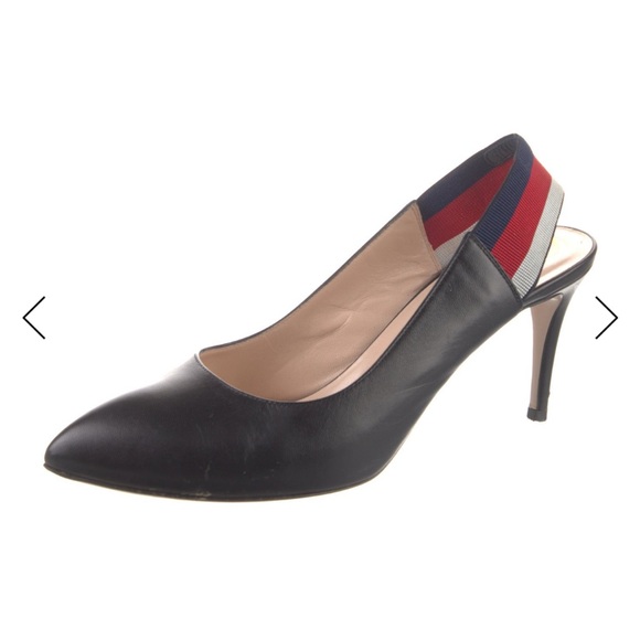 Gucci Black Slingback Heels with Red and Blue Accents - Picture 1 of 6